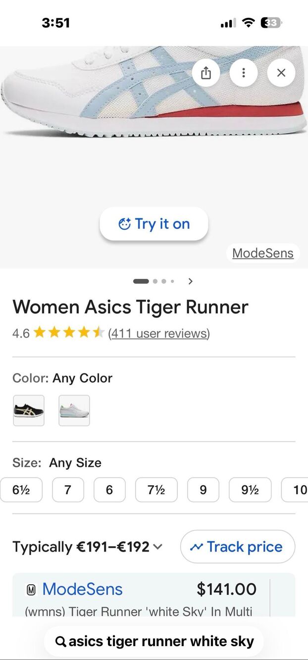 ASICS Tiger Runner "White Sky" Women's Low Top Sneakers Size 7 - Picture 2 of 14